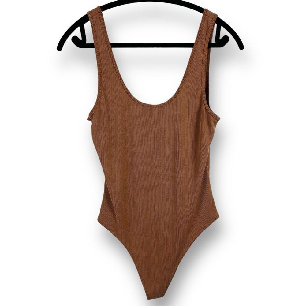Vici Women's Size L Essential Ribbed Tank Bodysuit Neutral Chocolate Brown